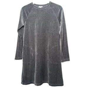 Pure Jill XS Shift Dress Gray Velour Pima Cotton Blend Raglan Long Sleeve Knee